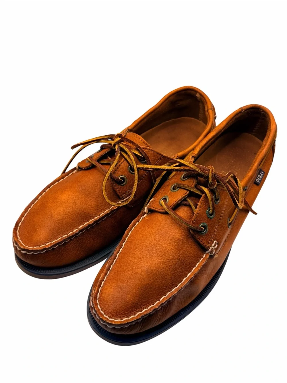 Polo Ralph Lauren Bienne Leather Boat Shoes Men’s 10D Brown Moc Lace-Up Casual